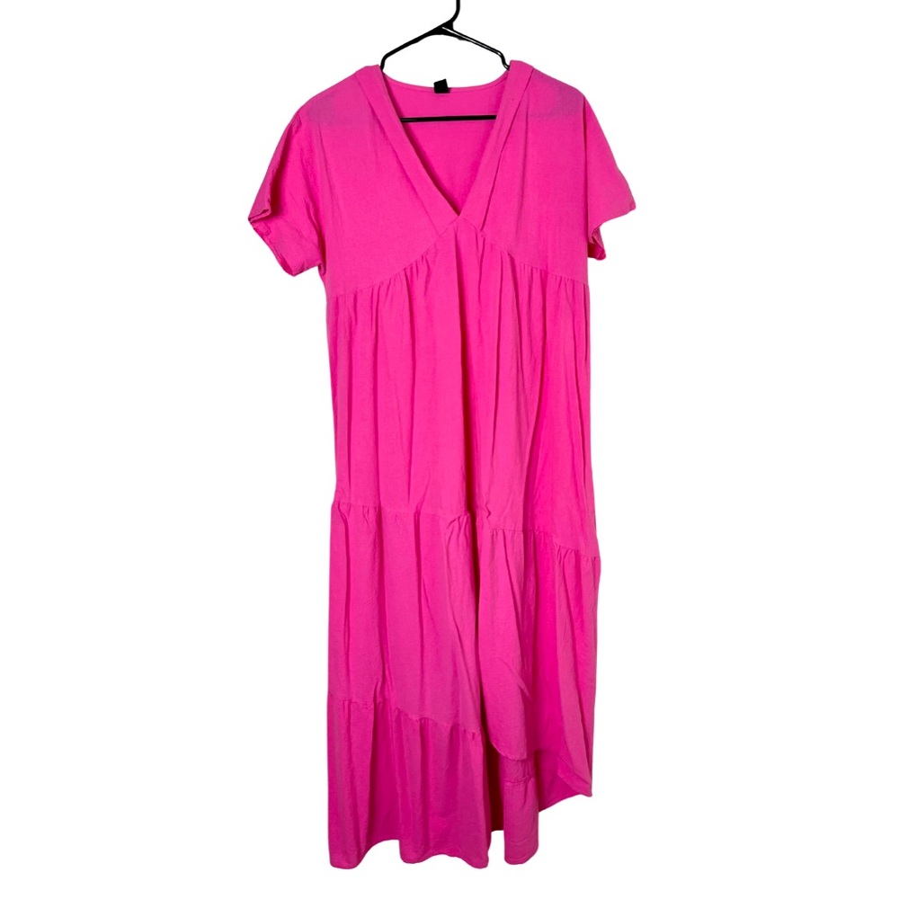 SHEIN Women’s Pink V Neck Ruffle Dress